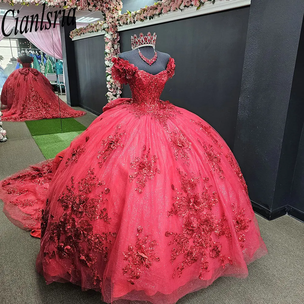 Red Beading Tassel 3D Flowers Quinceanera Dresses Ball Gown Off The Shoulder Appliques Lace Sweet 15 Años Mexican Customized
Red Beading Tassel 3D Flowers Quinceanera Dresses Ball Gown Off The Shoulder Appliques Lace Sweet 15 Años Mexican Customized