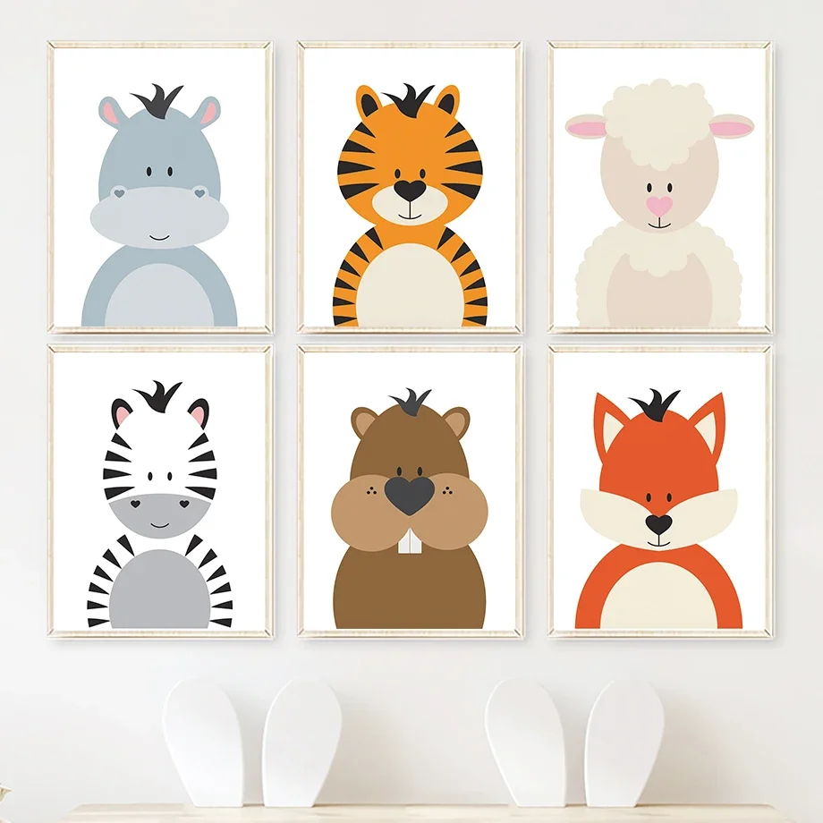 Cartoon Fox Zebra Tiger Hippo Penguin Cow Sheep Wall Art Posters Prints Nordic Canvas Painting Animals Pictures Kids Room Decor
Cartoon Fox Zebra Tiger Hippo Penguin Cow Sheep Wall Art Posters Prints Nordic Canvas Painting Animals Pictures Kids Room Decor