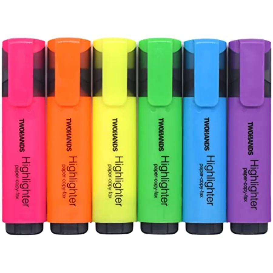 Highlighters, Chisel Tip Marker Pens, 6 Colors, with Large Ink Reservoir for Extra Long Marking
Highlighters, Chisel Tip Marker Pens, 6 Colors, with Large Ink Reservoir for Extra Long Marking