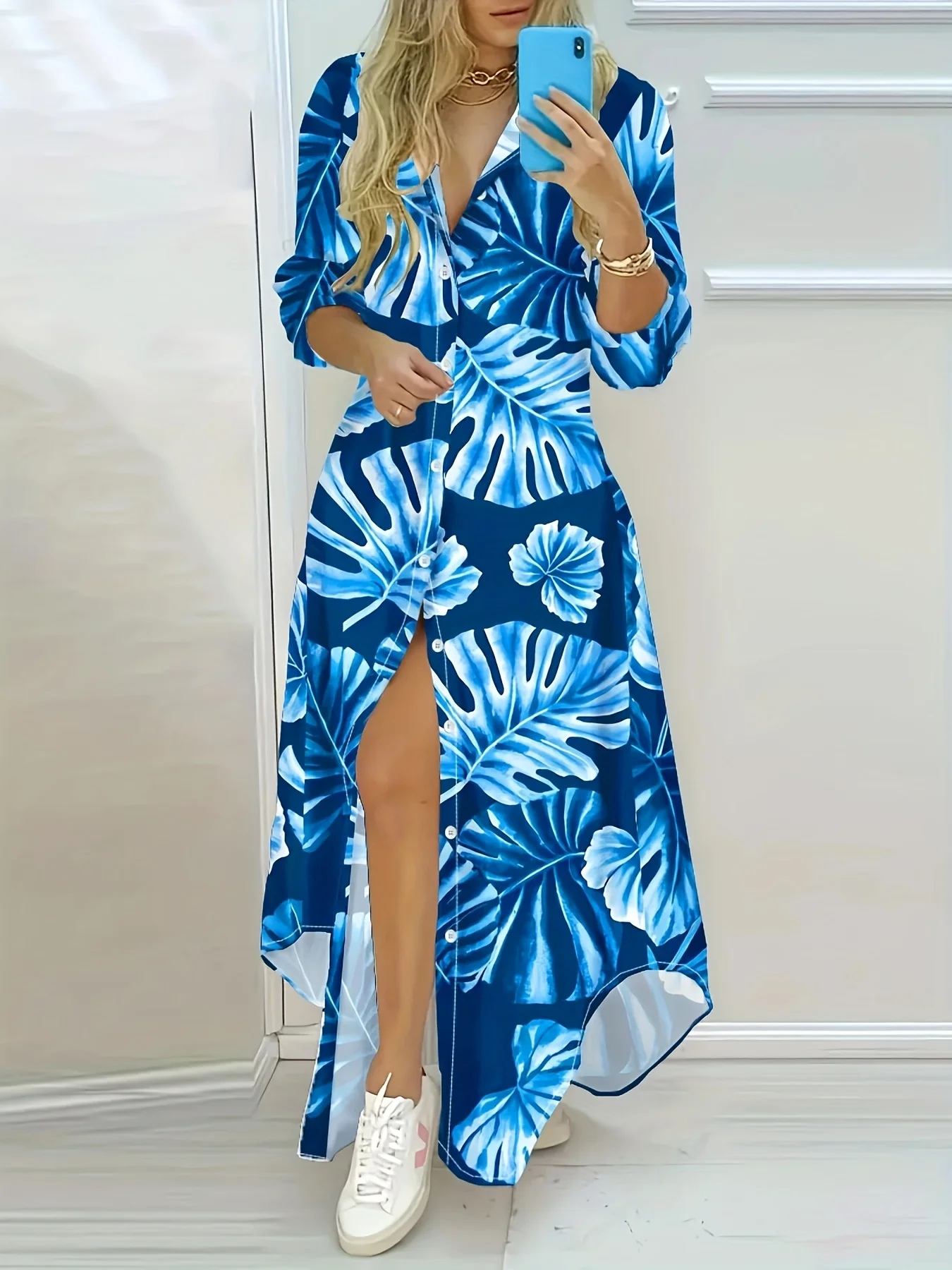 Printed Design Casual Irregular Green Plant Split Long Sleeve Dress
Printed Design Casual Irregular Green Plant Split Long Sleeve Dress