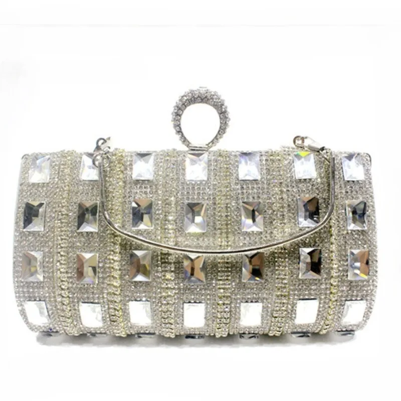Finger Ring Single-sided Glass Diamond Dinner Bag Women's Annual Party Dress Hand Bags Wedding Evening Clutch Sac De Luxe Femme 
Finger Ring Single-sided Glass Diamond Dinner Bag Women's Annual Party Dress Hand Bags Wedding Evening Clutch Sac De Luxe Femme