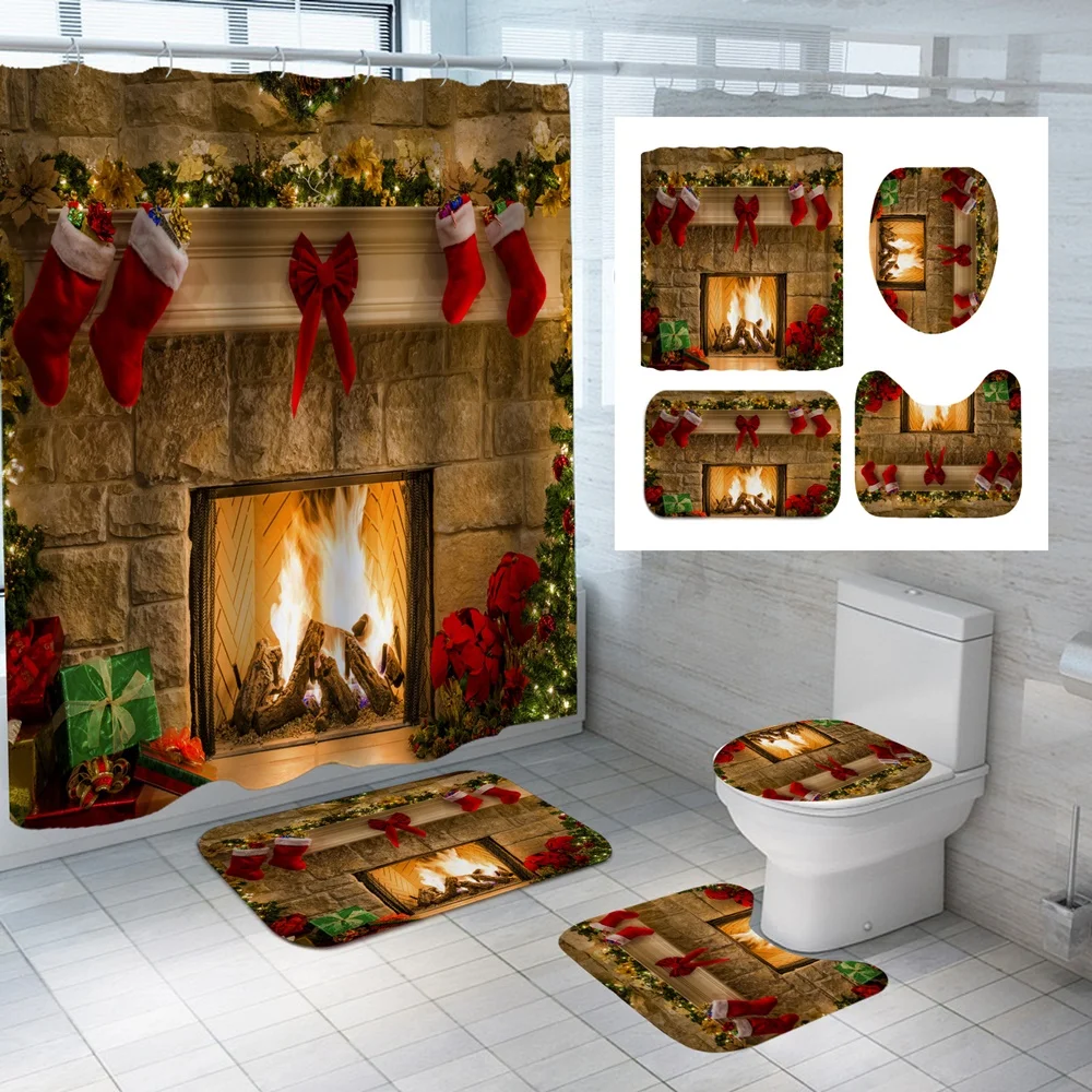 Christmas Fireplace Shower Curtain Sets Red Xmas Socks Tree Snowman Truck Non-Slip Rugs Toilet Lid Cover Bath Mat Bathroom Decor
Christmas Fireplace Shower Curtain Sets Red Xmas Socks Tree Snowman Truck Non-Slip Rugs Toilet Lid Cover Bath Mat Bathroom Decor