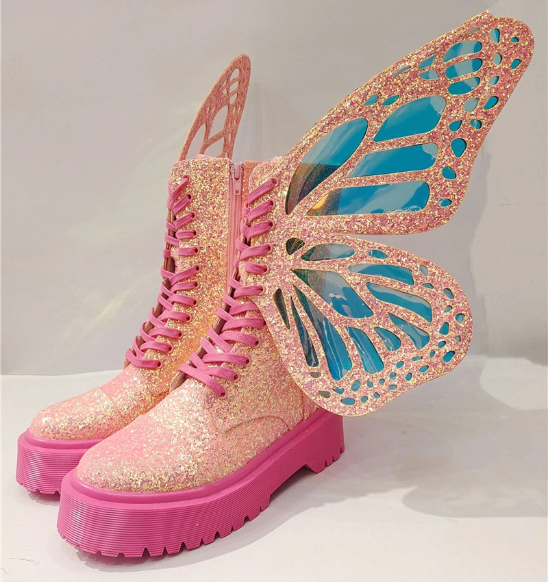 Butterfly Wings Women Ankle Boots Pink Flat Riding Combat Boot Ladies Flat Rubber Botas Mujer Thick Sole Platform Shoes
Butterfly Wings Women Ankle Boots Pink Flat Riding Combat Boot Ladies Flat Rubber Botas Mujer Thick Sole Platform Shoes