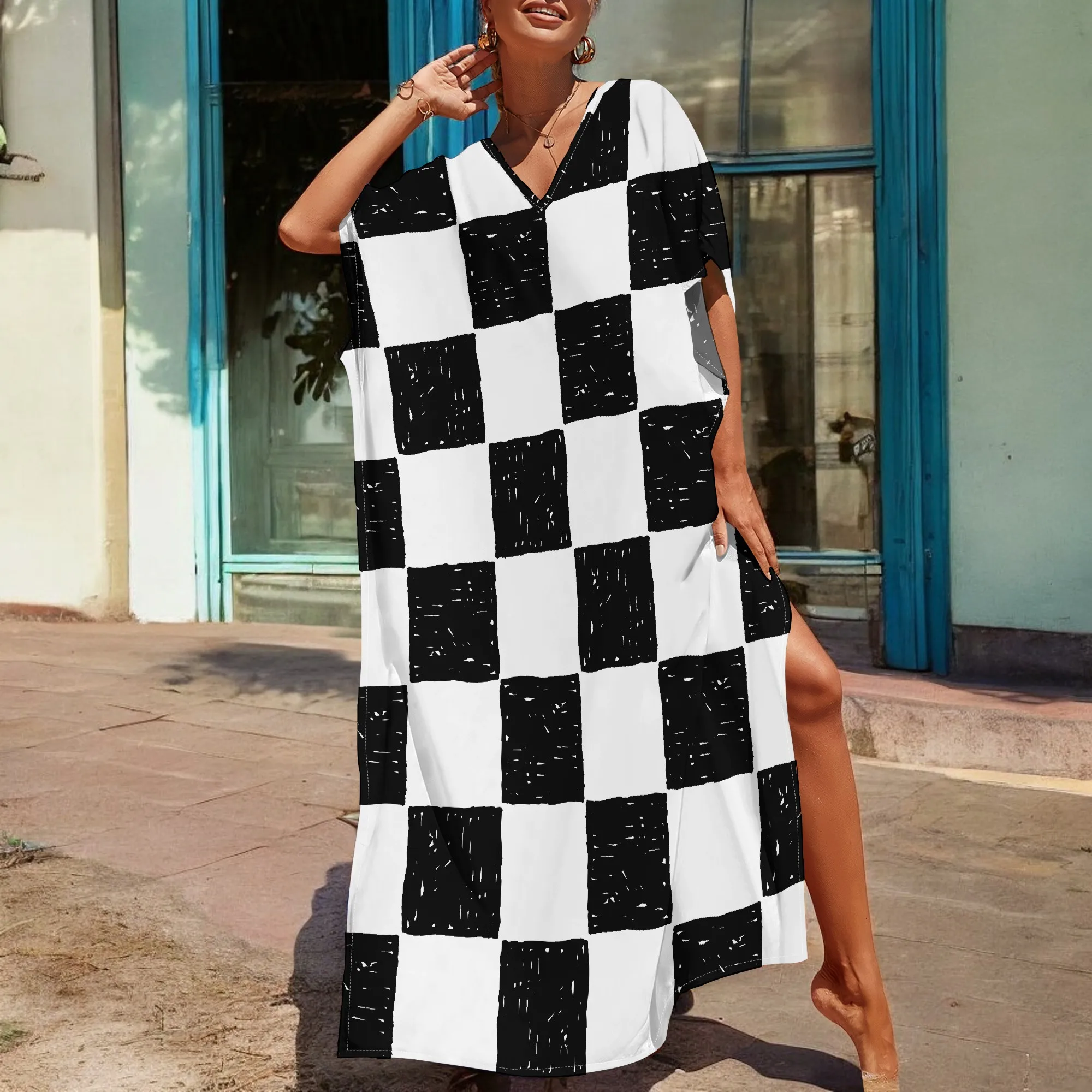 Black and White Checkerboard Kaftan Dress Afrocentric S-3XL Women's Summer Casual Wear
Black and White Checkerboard Kaftan Dress Afrocentric S-3XL Women's Summer Casual Wear