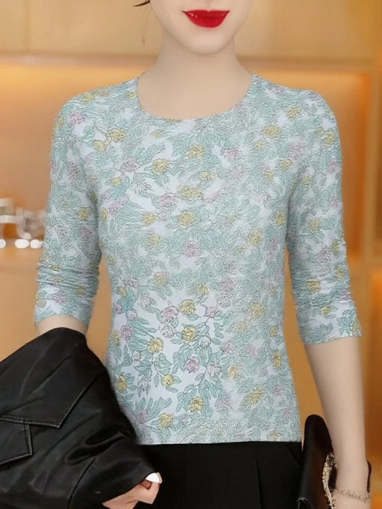 Casual Style Long Sleeve Printed T-Shirt Women's Slim Fit round Neck Top Breathable Polyester Fiber Cover up Meat Slimming
Casual Style Long Sleeve Printed T-Shirt Women's Slim Fit round Neck Top Breathable Polyester Fiber Cover up Meat Slimming