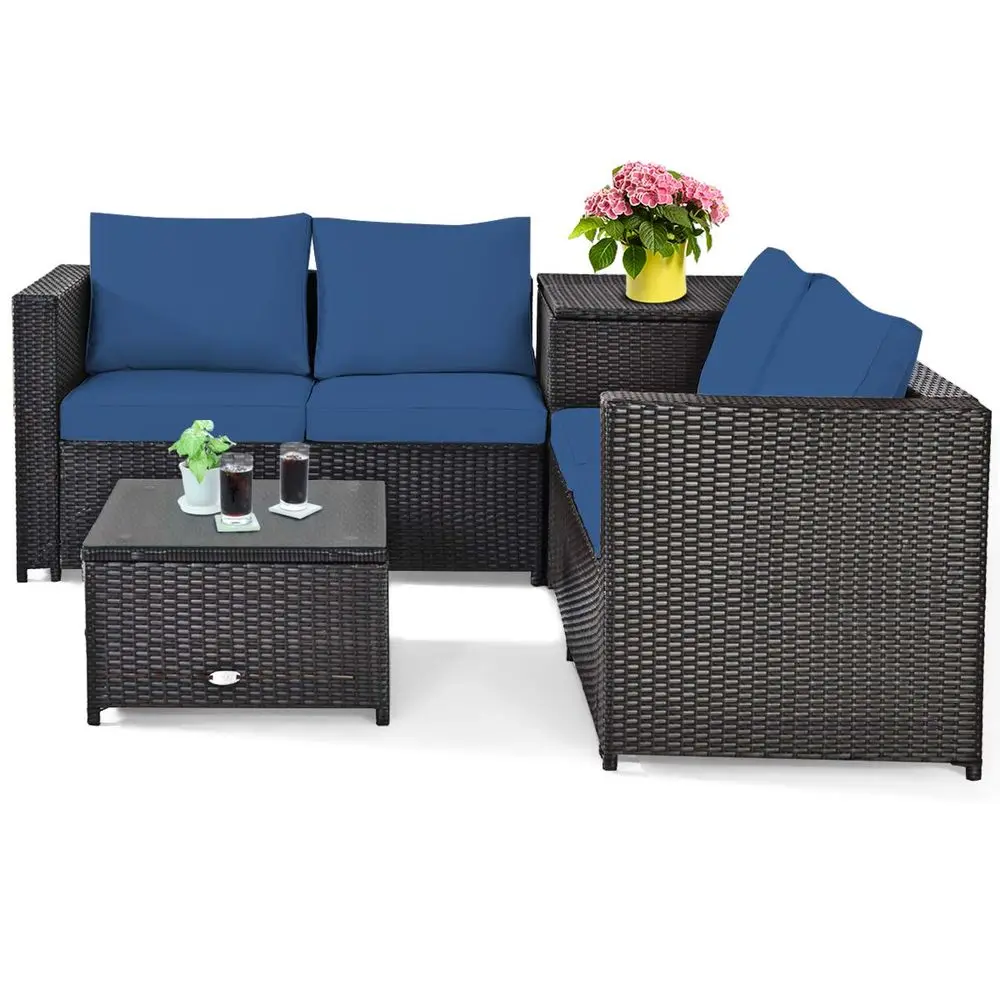 4PCS Patio Furniture Set Outdoor Rattan Wicker Conversation Sofa Set with Storage Box amp Tempered Glass Coffee Table for Backy
4PCS Patio Furniture Set Outdoor Rattan Wicker Conversation Sofa Set with Storage Box amp Tempered Glass Coffee Table for Backy
