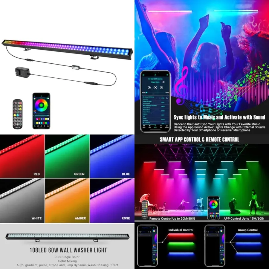 LED Stage Wash Light Bar: 60W RGB DJ Lights Bar - Smart APP and Remote Control - Timing and Music Sync Function - Dynamic Effec
LED Stage Wash Light Bar: 60W RGB DJ Lights Bar - Smart APP and Remote Control - Timing and Music Sync Function - Dynamic Effec