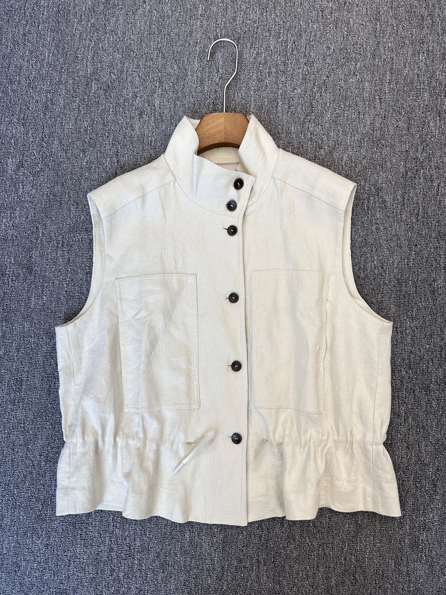 Loose Fit Drawstring Waist Cotton Sleeveless Stand Collar Women's Jacket Short Coat Open Front No Button Closure Casual Style
Loose Fit Drawstring Waist Cotton Sleeveless Stand Collar Women's Jacket Short Coat Open Front No Button Closure Casual Style