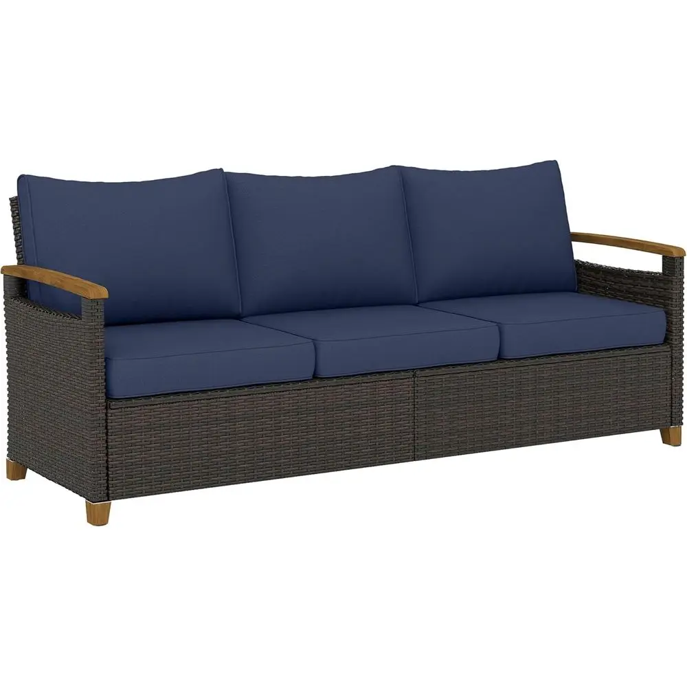 3-Seater Outdoor Wicker Couch with Deep Seating, 4 Foam Cushions, Wooden-Style Armrests & Legs, Ideal for Patio, Garden, Backyar
3-Seater Outdoor Wicker Couch with Deep Seating, 4 Foam Cushions, Wooden-Style Armrests & Legs, Ideal for Patio, Garden, Backyar
