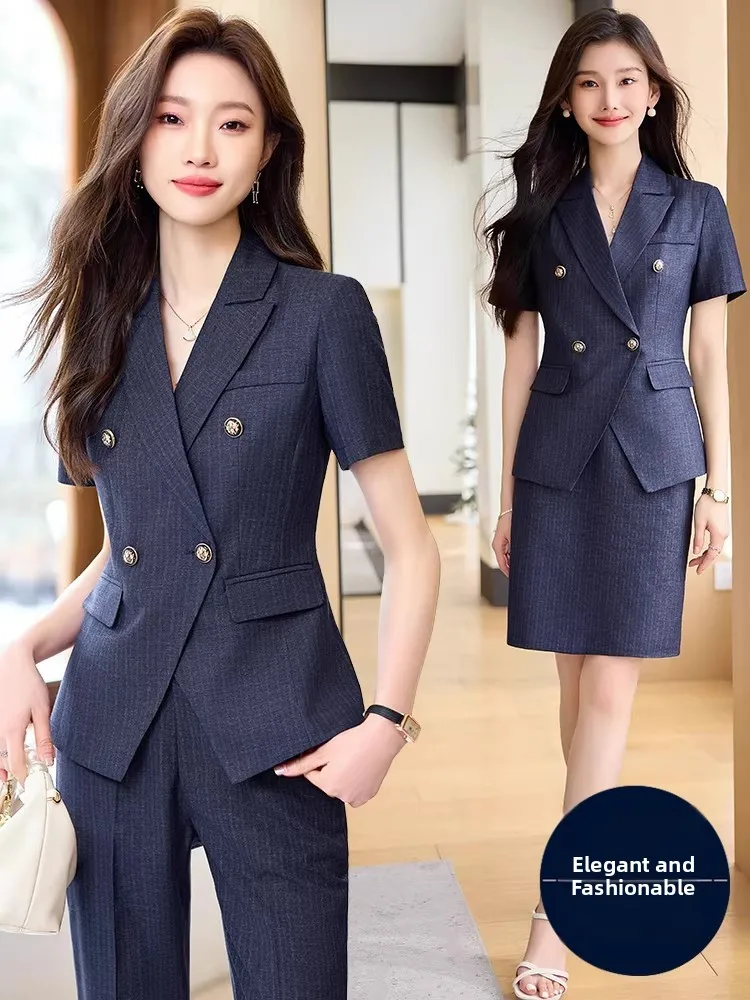 Women's Summer Slim Fit Short Sleeve Suit Set Formal Thin Workwear Elegant Stripe Outerwear Commute Style Polyester Fabric
Women's Summer Slim Fit Short Sleeve Suit Set Formal Thin Workwear Elegant Stripe Outerwear Commute Style Polyester Fabric