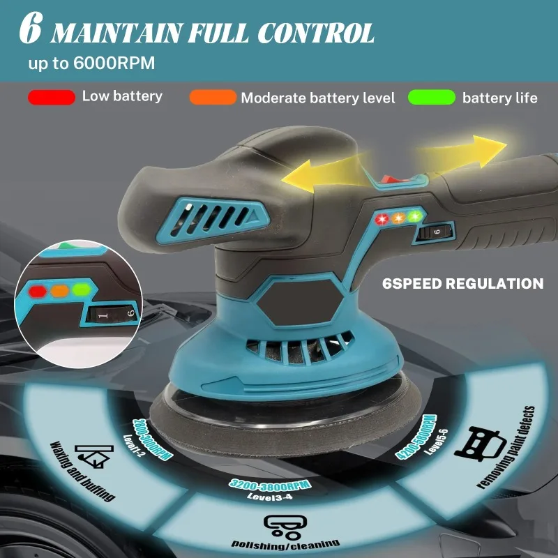 【Professional Grade】TX Cordless Buffer Polisher, 6 Variable Speeds, 2800-6000 RPM Car Buffer Polisher Kit With 2pcs 3.0Ah Batter
【Professional Grade】TX Cordless Buffer Polisher, 6 Variable Speeds, 2800-6000 RPM Car Buffer Polisher Kit With 2pcs 3.0Ah Batter