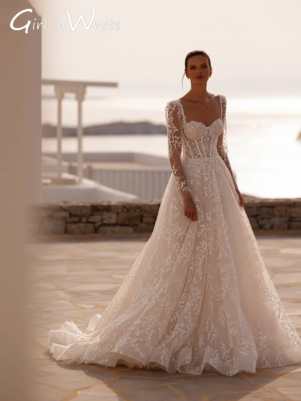 Sweetheart Wedding Dress Sequined Lace Appliques Bridal Gown Long Sleeves Customized Pearls A-line Tulle Long Dresses For Bride
Sweetheart Wedding Dress Sequined Lace Appliques Bridal Gown Long Sleeves Customized Pearls A-line Tulle Long Dresses For Bride
