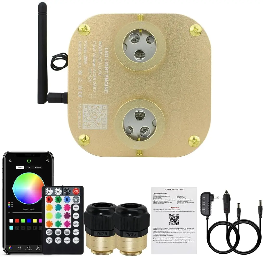 Оптоволоконный светильник 20 Вт с двумя головками, управление через приложение, активация музыкой, для комплекта «Звездное небо»
Оптоволоконный светильник 20 Вт с двумя головками, управление через приложение, активация музыкой, для комплекта «Звездное небо»