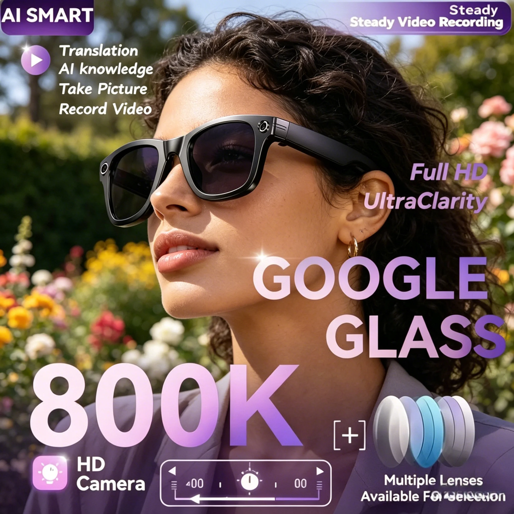 Smart Translation AI Glasses 800W Camera Color-Changing Smart Sunglasses Men Video Recording Eyewear
Smart Translation AI Glasses 800W Camera Color-Changing Smart Sunglasses Men Video Recording Eyewear