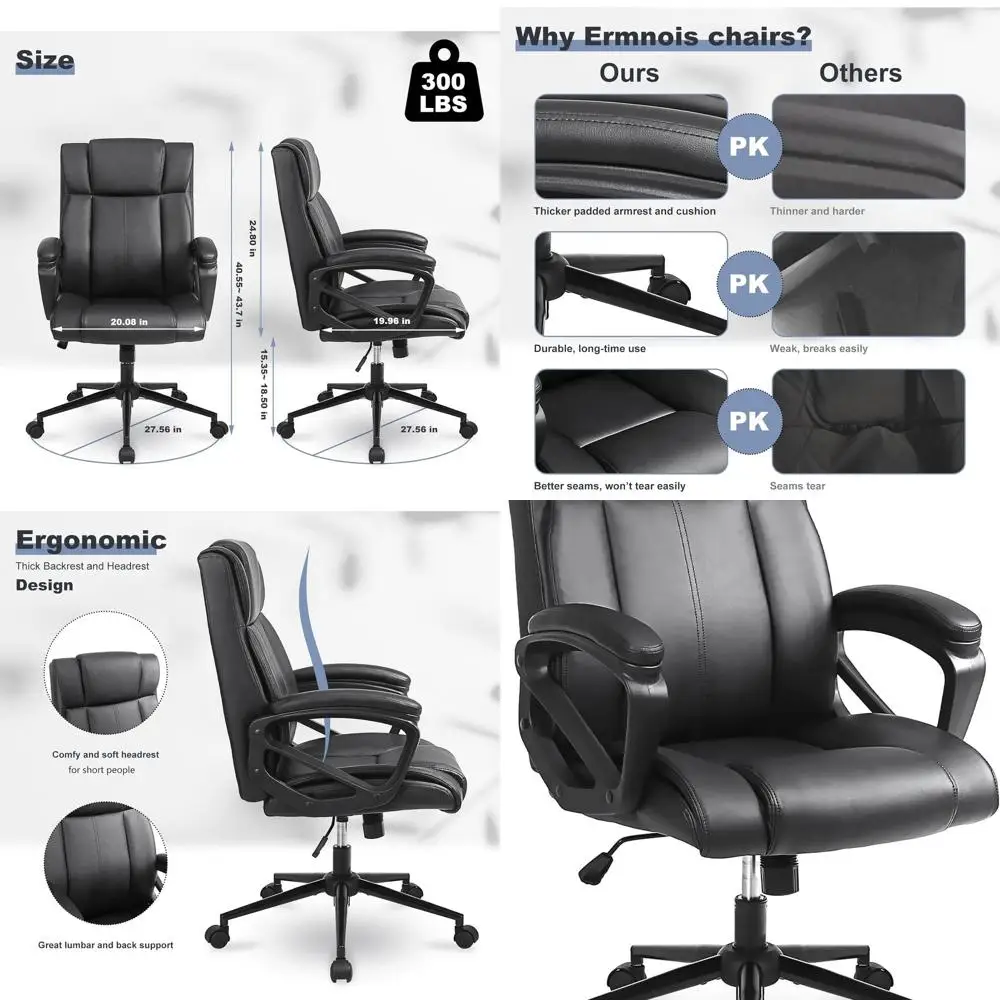 Эргономичное настольное кресло из искусственной кожи с толстыми подлокотниками и поясничной поддержкой для домашних/офисных игр, черный
Эргономичное настольное кресло из искусственной кожи с толстыми подлокотниками и поясничной поддержкой для домашних/офисных игр, черный