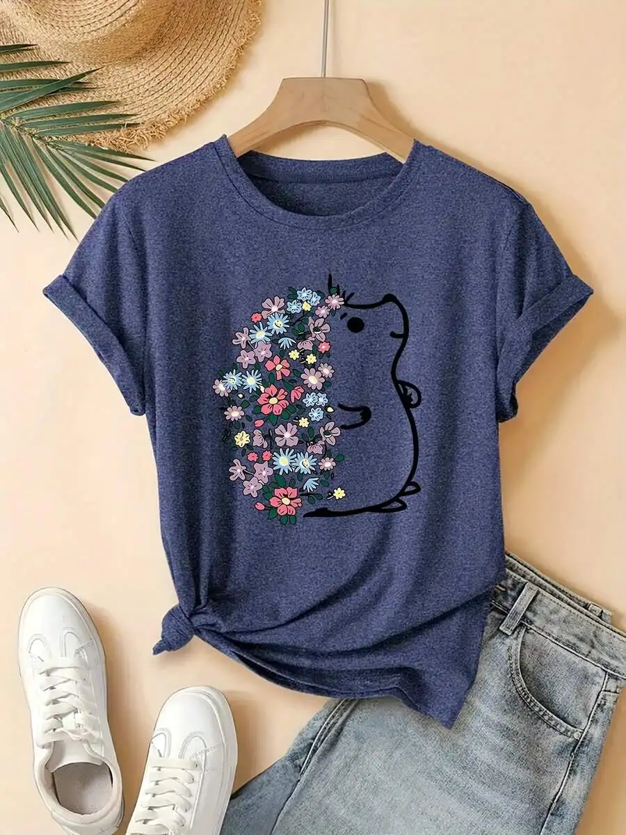 Womens Casual Short Sleeve T-Shirt With Hedgehog Floral Graphic Print Round Neck Soft Breathable Cotton Blend
Womens Casual Short Sleeve T-Shirt With Hedgehog Floral Graphic Print Round Neck Soft Breathable Cotton Blend