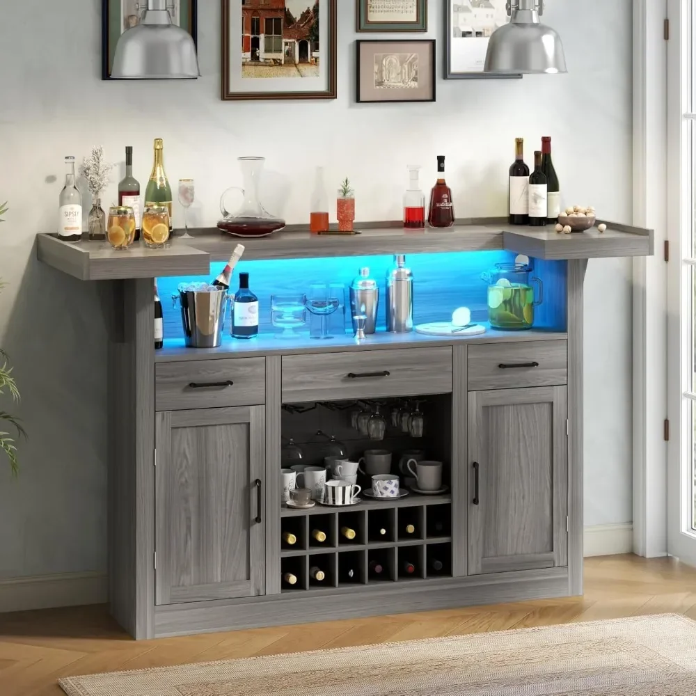 BestsellerLED Bar Cabinet with Wine Rack, 3 Drawers & Adjustable Shelves - Crescent Shaped Grey Oak Home Pub Counter
BestsellerLED Bar Cabinet with Wine Rack, 3 Drawers & Adjustable Shelves - Crescent Shaped Grey Oak Home Pub Counter