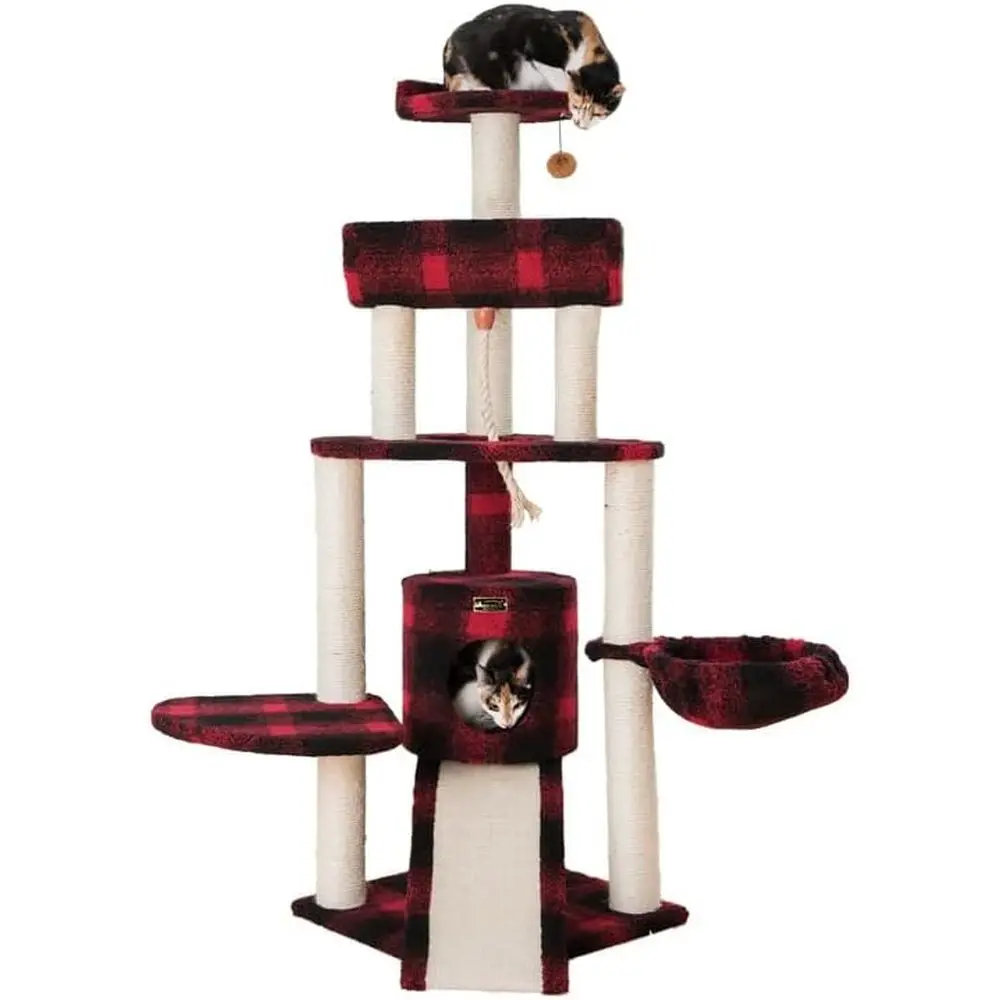 Multi-Level Cat Tree with Basket & Perch - 46x31x58 - Black Red Plaid Cover
Multi-Level Cat Tree with Basket & Perch - 46x31x58 - Black Red Plaid Cover