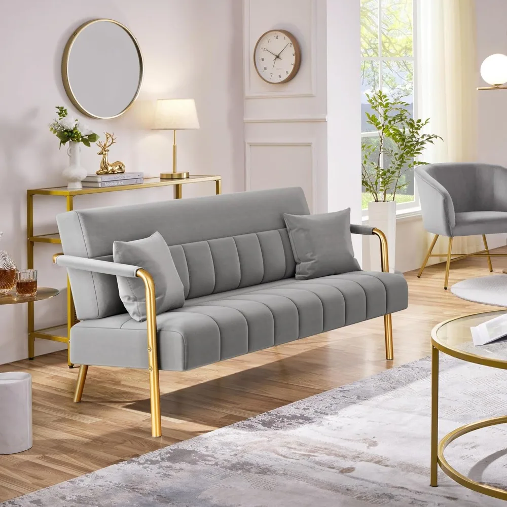 56.5 W Modern Sofa, Small Sofa Luxurious Velvet Fabric Couch, with Gold-Tone Metal Arms and Legs for Living Room
56.5 W Modern Sofa, Small Sofa Luxurious Velvet Fabric Couch, with Gold-Tone Metal Arms and Legs for Living Room