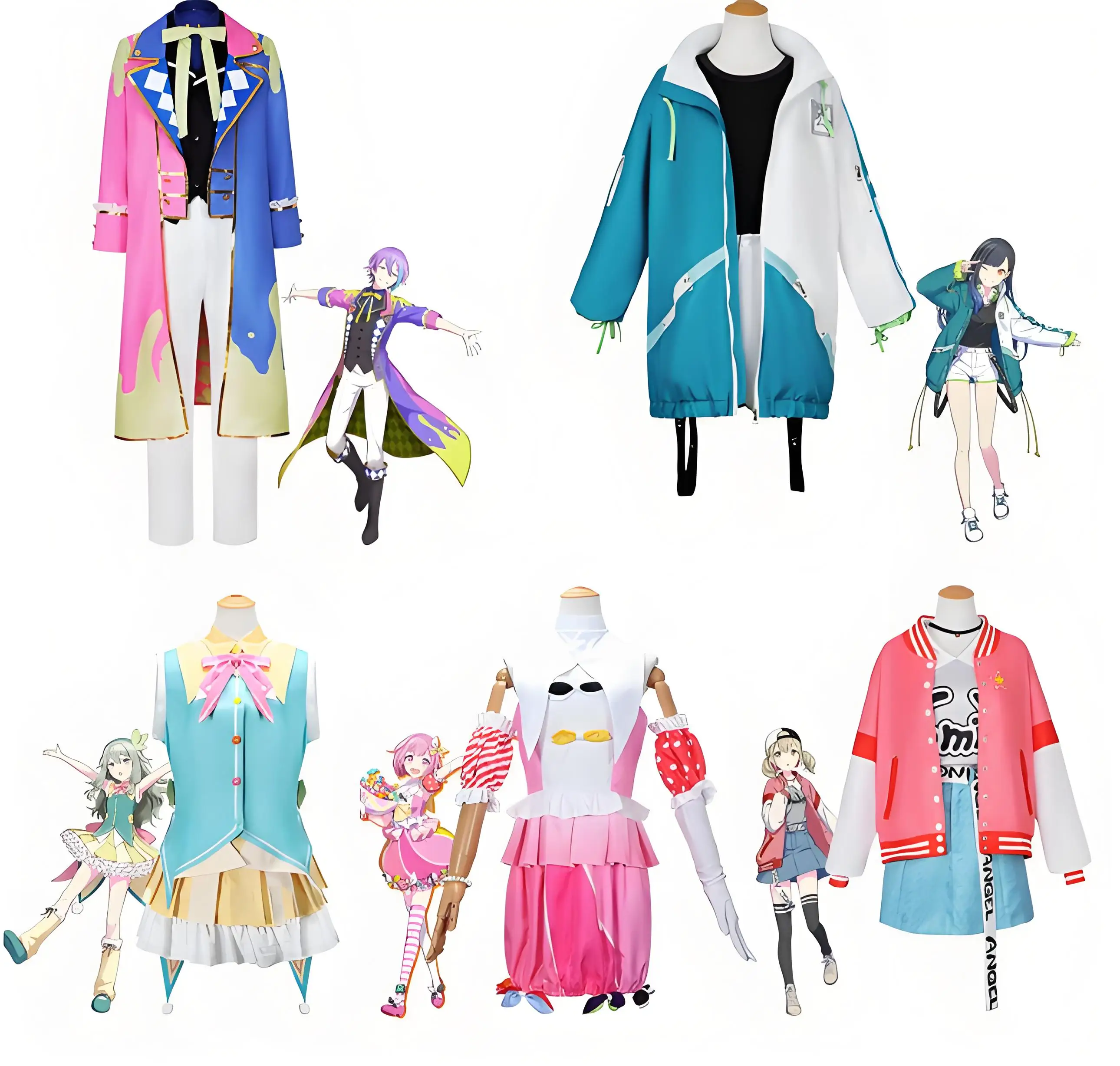 Pastel style cosplay costume, idol stage outfit, performance uniform for women and men.
Pastel style cosplay costume, idol stage outfit, performance uniform for women and men.