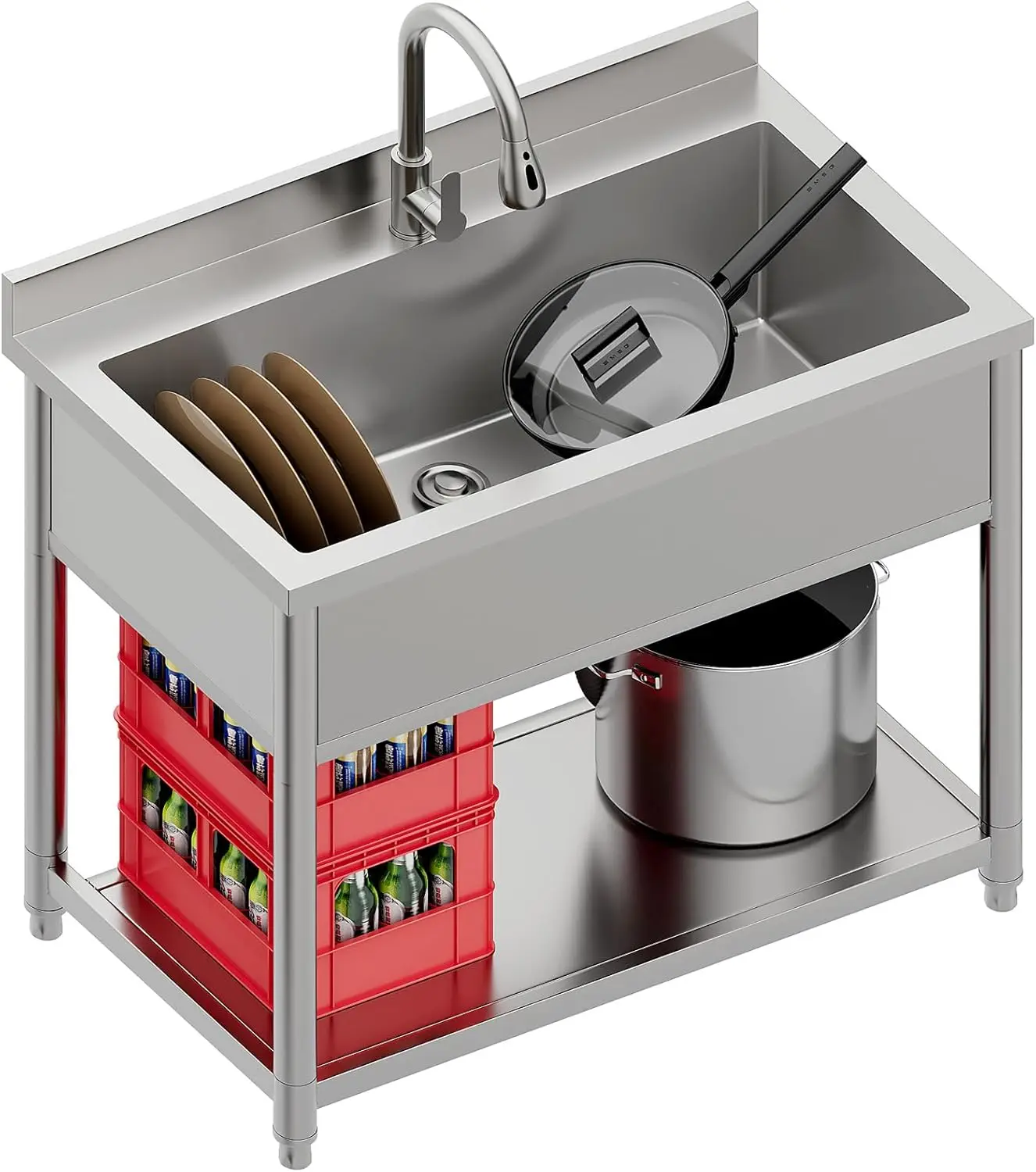 Stainless Steel Utility Sink, Large Freestanding Laundry Sink with Pull-out Faucet for Kitchen, Bathroom, Laundry Room, Garage,
Stainless Steel Utility Sink, Large Freestanding Laundry Sink with Pull-out Faucet for Kitchen, Bathroom, Laundry Room, Garage,