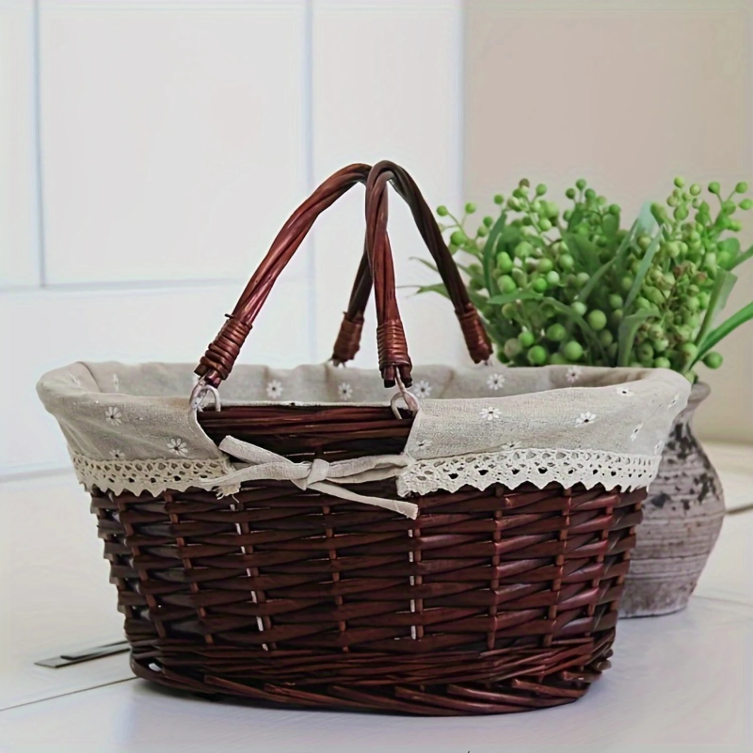 1pc Woven Basket With Liner, Handmade Rattan And Willow Weaving Basket, Handheld Shopping Basket, Picnic Basket, Fruit Basket,
1pc Woven Basket With Liner, Handmade Rattan And Willow Weaving Basket, Handheld Shopping Basket, Picnic Basket, Fruit Basket,