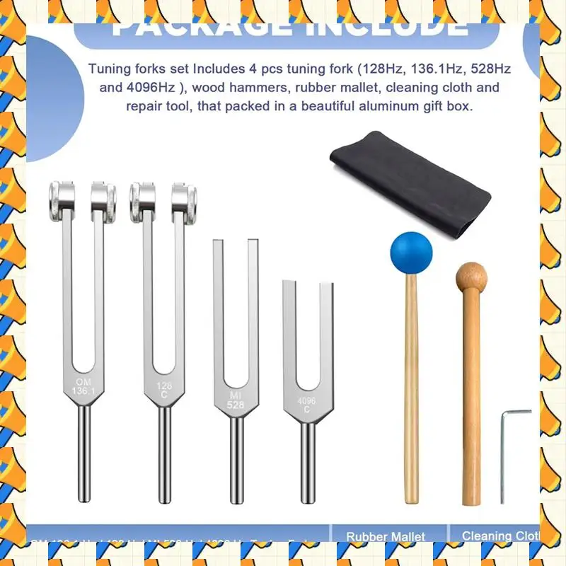 ABYB Tuning Fork Kit–4Pcs(128Hz, 136.1Hz, 528Hz, 4096Hz), Reflex Hammers& Silicone Bases For Healing Chakra Sound Therapy 
ABYB Tuning Fork Kit–4Pcs(128Hz, 136.1Hz, 528Hz, 4096Hz), Reflex Hammers& Silicone Bases For Healing Chakra Sound Therapy