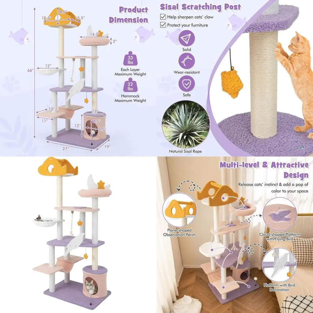 Multi-Level Star & Moon Cat Tower with Sisal Posts, Hammock, and Toys for Indoor Cats (66 Tall)
Multi-Level Star & Moon Cat Tower with Sisal Posts, Hammock, and Toys for Indoor Cats (66 Tall)