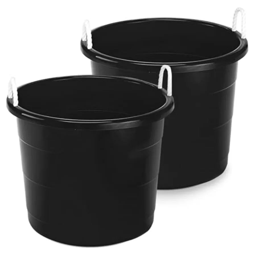 2-Pack Utility Tub Large Plastic Storage Bucket with Rope Handles 18 Gallon Black - Portable Indoor and Outdoor Buckets for Kit
2-Pack Utility Tub Large Plastic Storage Bucket with Rope Handles 18 Gallon Black - Portable Indoor and Outdoor Buckets for Kit