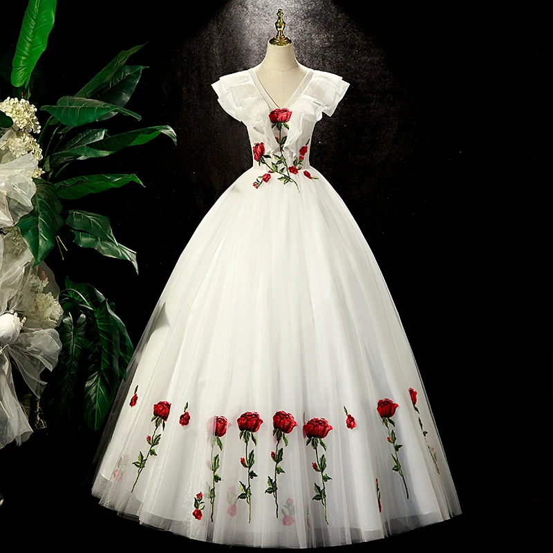 Rose Series Lace Quinceanera Dresses Flower Embroidery Ruffles V Neck Ball Gown Fairy Sweet Prom Dress Custom Made Robe De Bal
Rose Series Lace Quinceanera Dresses Flower Embroidery Ruffles V Neck Ball Gown Fairy Sweet Prom Dress Custom Made Robe De Bal