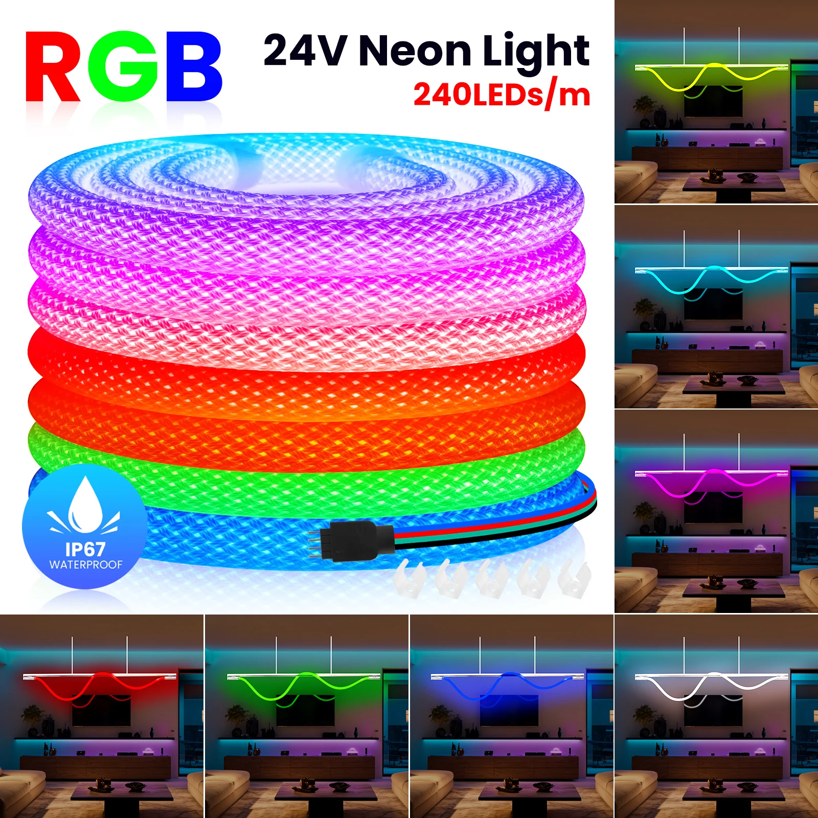 360° Round Reticulate Neon LED Strip 24V RGB Neon Light Lamp 240Leds/m 16MM Waterproof Flexible Ribbon Tape for Garden Decor
360° Round Reticulate Neon LED Strip 24V RGB Neon Light Lamp 240Leds/m 16MM Waterproof Flexible Ribbon Tape for Garden Decor