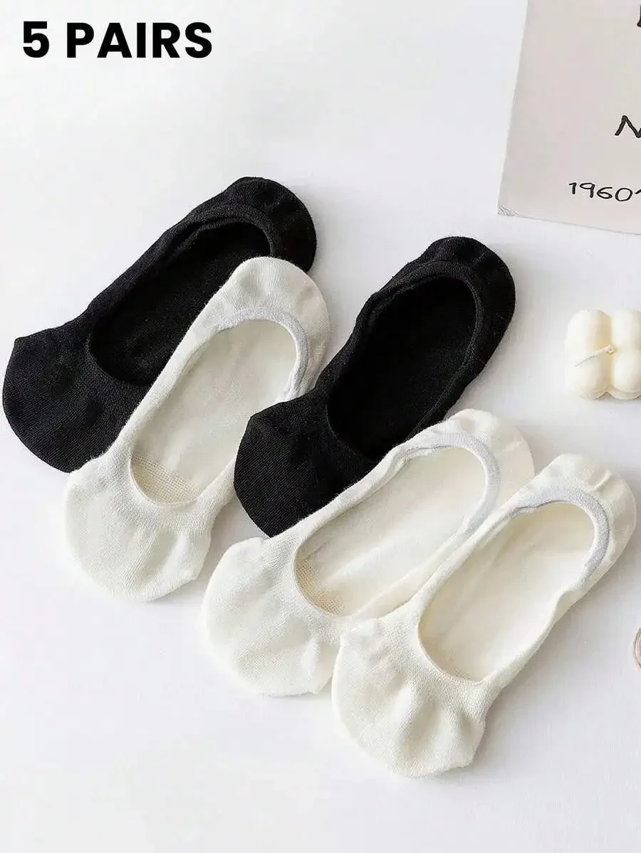 1/5 Pairs Women Shallow Mouth Socks, Silicone Heel Lining To Prevent Slipping, Breathable Knit Fabric, Ins & Japanense Style
1/5 Pairs Women Shallow Mouth Socks, Silicone Heel Lining To Prevent Slipping, Breathable Knit Fabric, Ins & Japanense Style