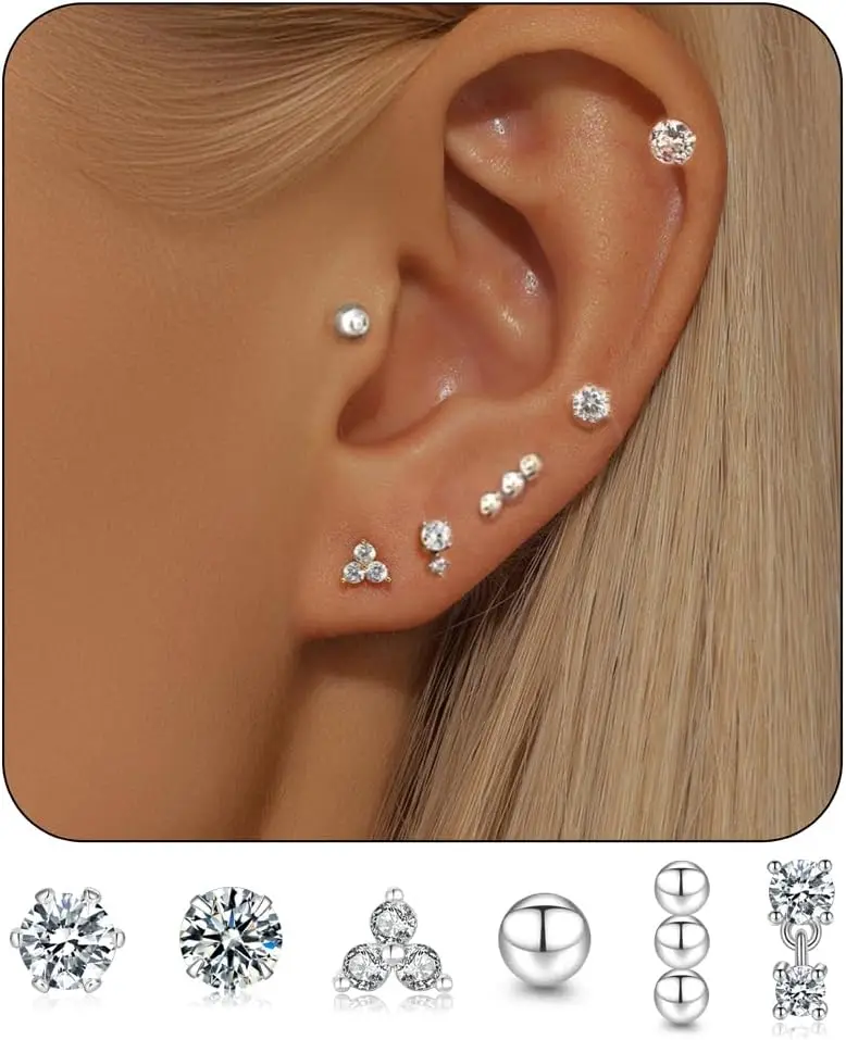 6/8 Pairs Sterling Silver Stud Earrings for Women S925 Silver Stud Earrings Set Anti-Oxidation
6/8 Pairs Sterling Silver Stud Earrings for Women S925 Silver Stud Earrings Set Anti-Oxidation