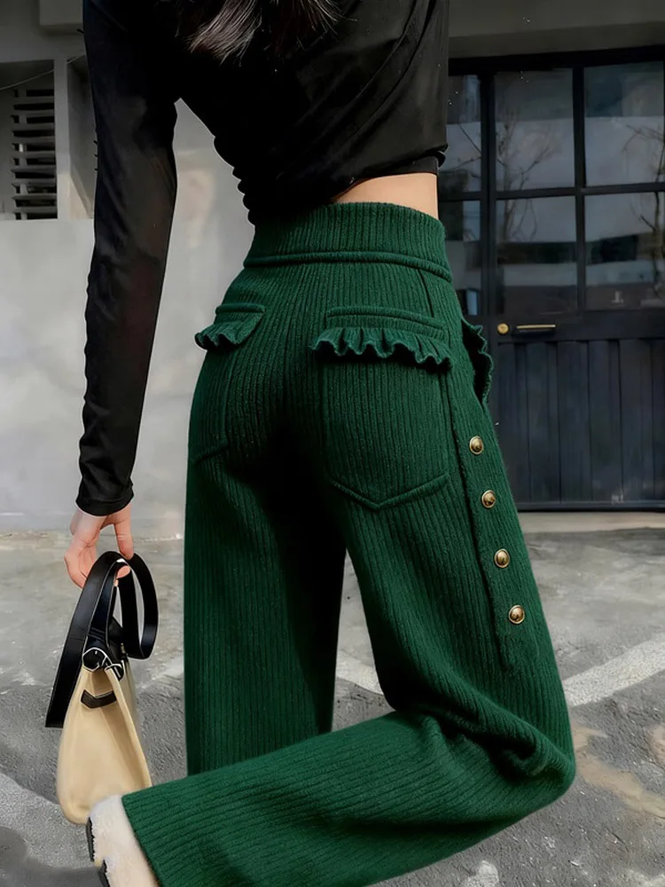 High Waist Thiened Fce Wide Leg Pants een Casual Trousers Women's Spring New Sle Decorative Flounce Loose Fit
High Waist Thiened Fce Wide Leg Pants een Casual Trousers Women's Spring New Sle Decorative Flounce Loose Fit