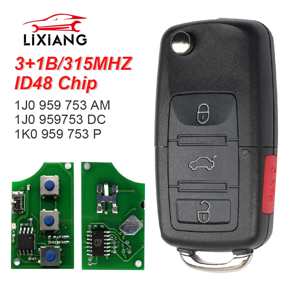 LIXIANG 4 Button Flip Remote Key ID48 Chip 315Mhz 1J0959753AM/DC 1K0959753P for VW Beetle Golf Passat Jetta 2000-2006 Car Key
LIXIANG 4 Button Flip Remote Key ID48 Chip 315Mhz 1J0959753AM/DC 1K0959753P for VW Beetle Golf Passat Jetta 2000-2006 Car Key