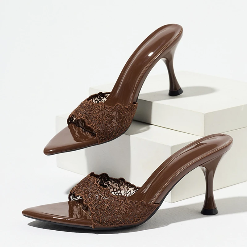 Liyke New Design Brown Embroidery Mesh Pointed Toe Women Slippers Summer 8CM Thin kitten Heels Party Dress Slide Female Shoes
Liyke New Design Brown Embroidery Mesh Pointed Toe Women Slippers Summer 8CM Thin kitten Heels Party Dress Slide Female Shoes