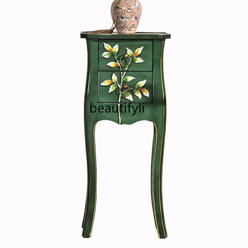 American solid wood small side cabinet, retro distressed corner table,European style living room hand-painted small coffee table
American solid wood small side cabinet, retro distressed corner table,European style living room hand-painted small coffee table