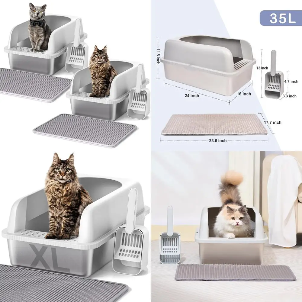 Extra Large Stainless Steel Cat Litter Box with Lid for Big Cats, 20L x 14.2W x 11.8H, High-Sided, Ideal for Large Felines
Extra Large Stainless Steel Cat Litter Box with Lid for Big Cats, 20L x 14.2W x 11.8H, High-Sided, Ideal for Large Felines