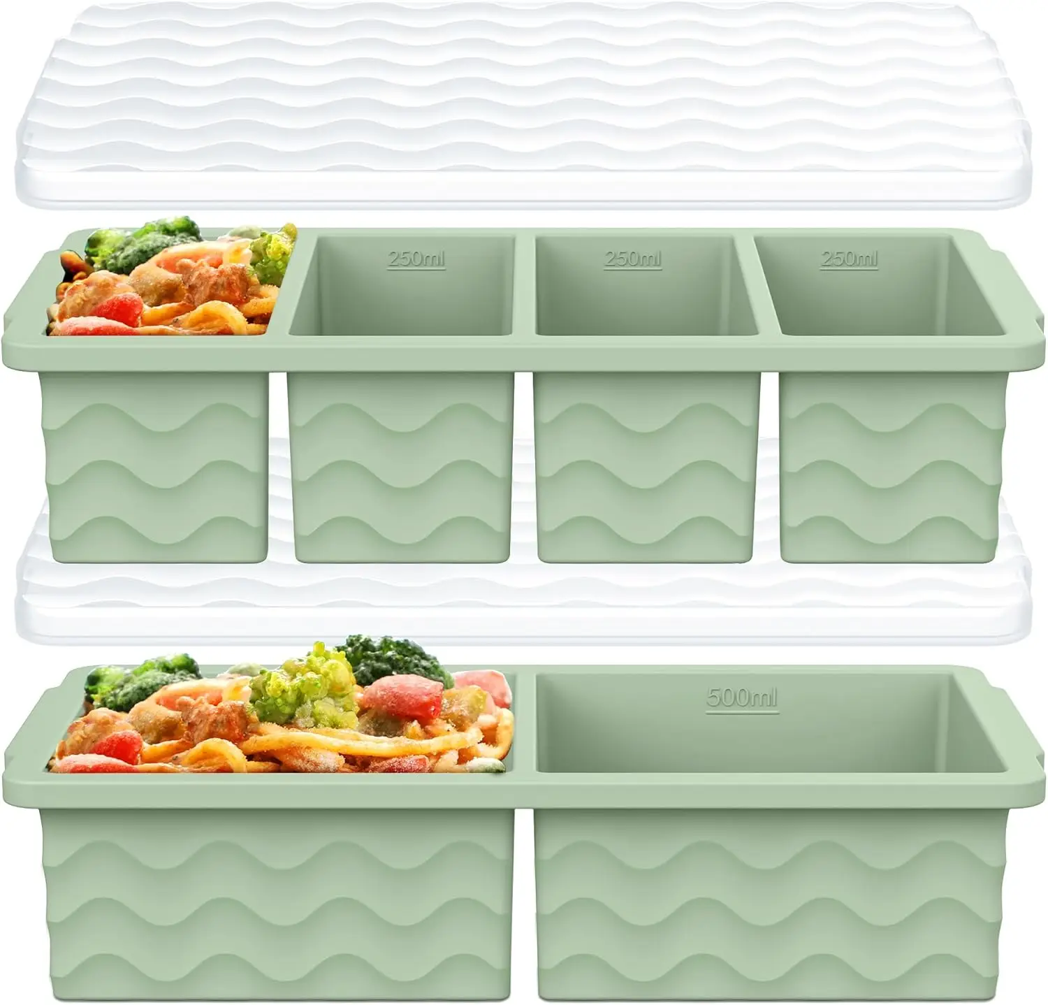 Silicone Freezer Molds with Lids, 2-Pack Large Ice Cube Trays for Soup, Meal Prep, 500mL/250mL/125mL Portions
Silicone Freezer Molds with Lids, 2-Pack Large Ice Cube Trays for Soup, Meal Prep, 500mL/250mL/125mL Portions