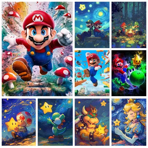 MINISO New DIY Mario Bros. Diamond Painting Kit Video Games Poster Diamond Embroidery Color Painting Hand Mosaic Art Home Decor