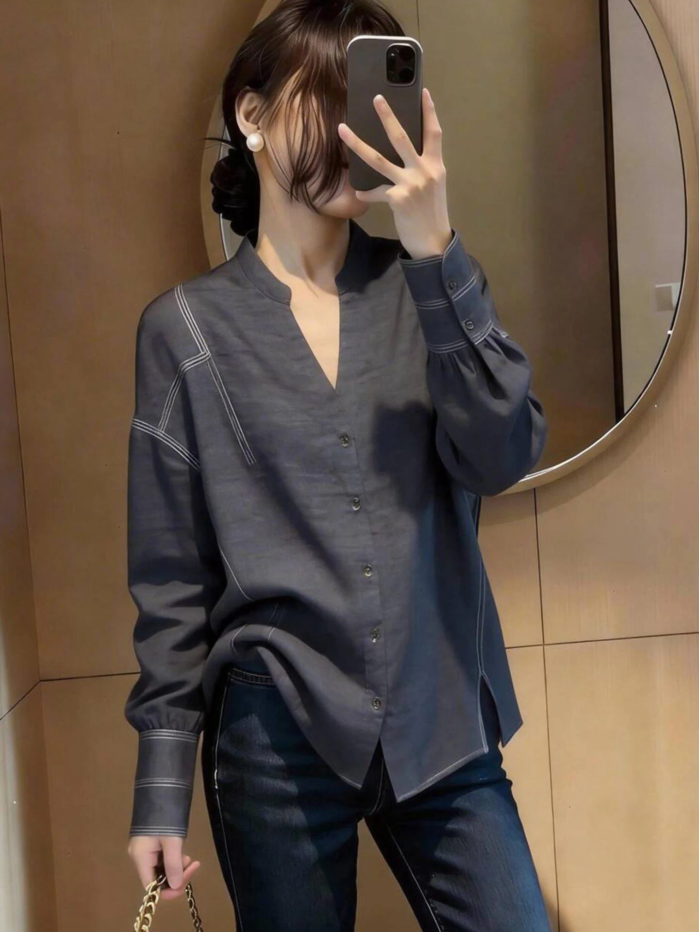 Trendy Lazy Style Single Button Long Sleeve Shirt Loose Casual Design Summer Fashionable Women's Top Commute Wind Sunscreen C...
Trendy Lazy Style Single Button Long Sleeve Shirt Loose Casual Design Summer Fashionable Women's Top Commute Wind Sunscreen C...