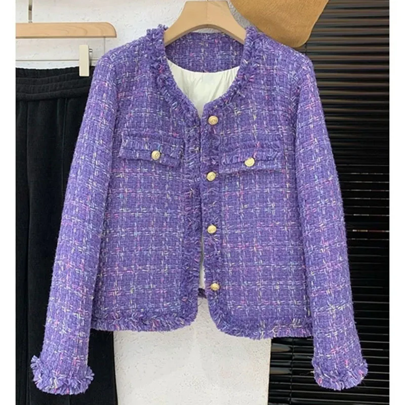 Women Small Fragrance Jacket Spring Autumn Elegant Cropped O-neck Outerwear Casual Female Tops Tweed Woolen Coat Ladies Blazer
Women Small Fragrance Jacket Spring Autumn Elegant Cropped O-neck Outerwear Casual Female Tops Tweed Woolen Coat Ladies Blazer