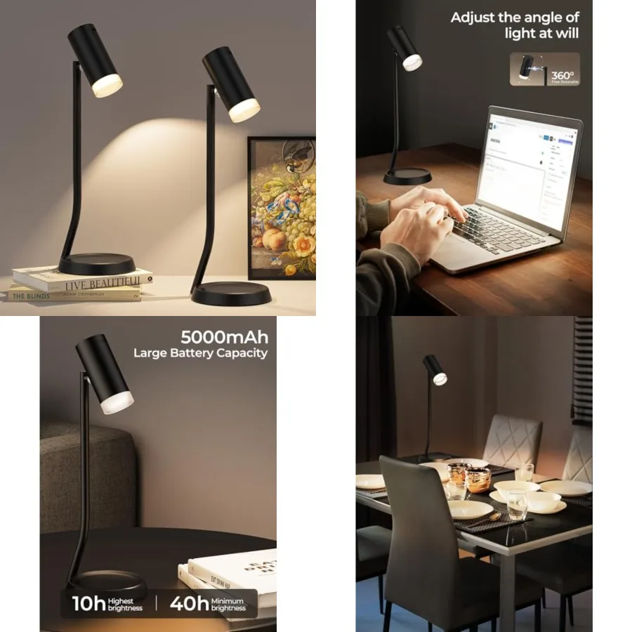 Cordless Table Lamps, Battery Operated Portable Table Light with Magnetic Adjustable Angle Head, 5000mAh Rechargeable Lamp with
Cordless Table Lamps, Battery Operated Portable Table Light with Magnetic Adjustable Angle Head, 5000mAh Rechargeable Lamp with
