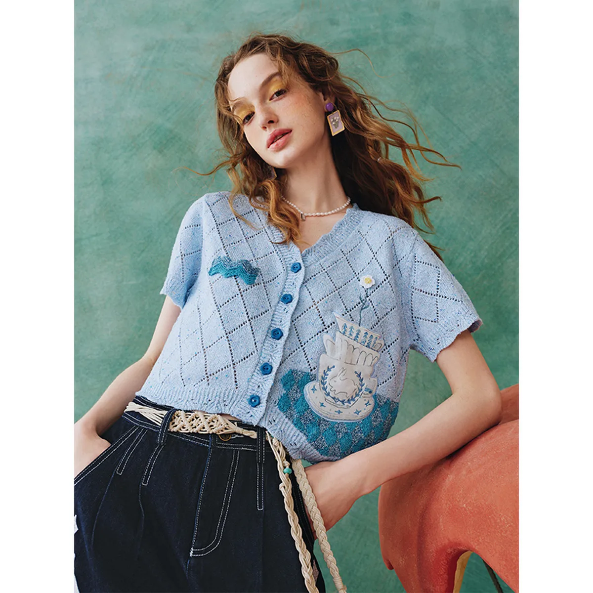 Innocent Rabbit Retro Patch Embroidery Crochet Cardigan
Innocent Rabbit Retro Patch Embroidery Crochet Cardigan