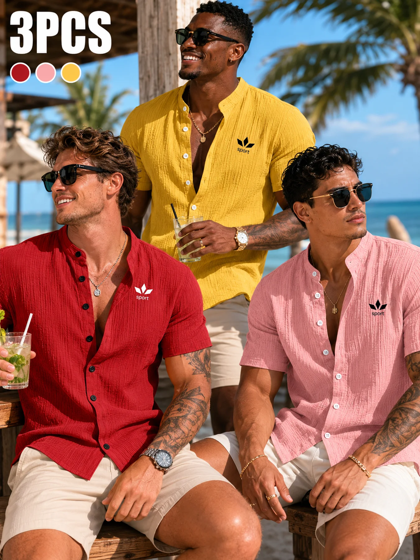 3PCS Men Casual Textured Shirts Short Sleeve Stand Collar Button Down Graphic Print Summer Beach Vacation Shirt
3PCS Men Casual Textured Shirts Short Sleeve Stand Collar Button Down Graphic Print Summer Beach Vacation Shirt