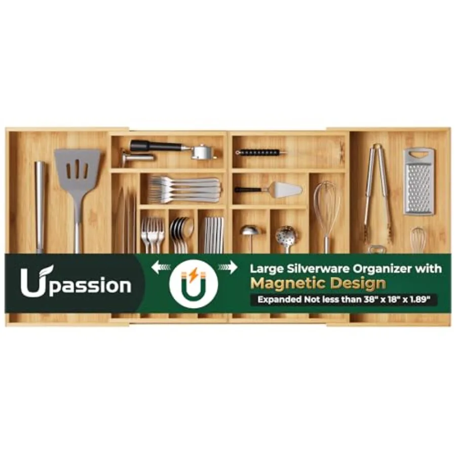 Large Silverware Organizer 13 Slots Magnetic Connected Expandable Bamboo Utensil Drawer Organizer From 21 to 37.4 Inches Adjust
Large Silverware Organizer 13 Slots Magnetic Connected Expandable Bamboo Utensil Drawer Organizer From 21 to 37.4 Inches Adjust