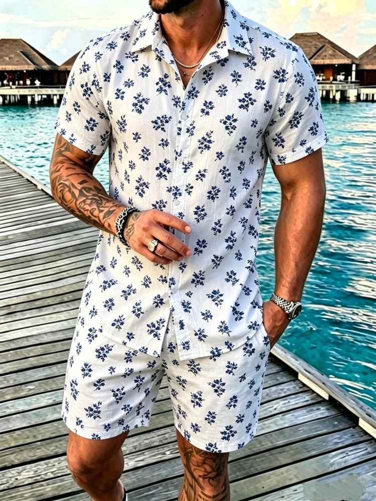 Men's Short Sleeve Lapel Shirt & Shorts Set, Loose Comfort Floral Print Casual Summer Outfit
Men's Short Sleeve Lapel Shirt & Shorts Set, Loose Comfort Floral Print Casual Summer Outfit