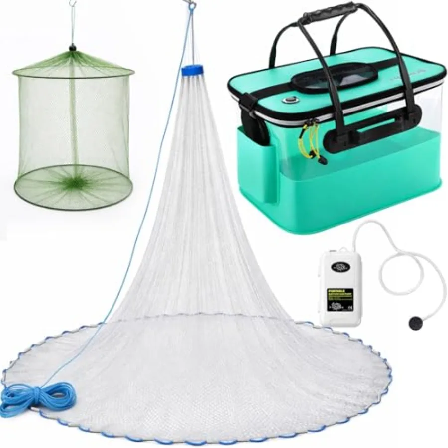 3 Pcs Fishing Bucket Live Bait Aerator and Fishing Cast Net with Heavy Duty Sinker Foldable Live Bait Bucket Portable Quiet Aer
3 Pcs Fishing Bucket Live Bait Aerator and Fishing Cast Net with Heavy Duty Sinker Foldable Live Bait Bucket Portable Quiet Aer
