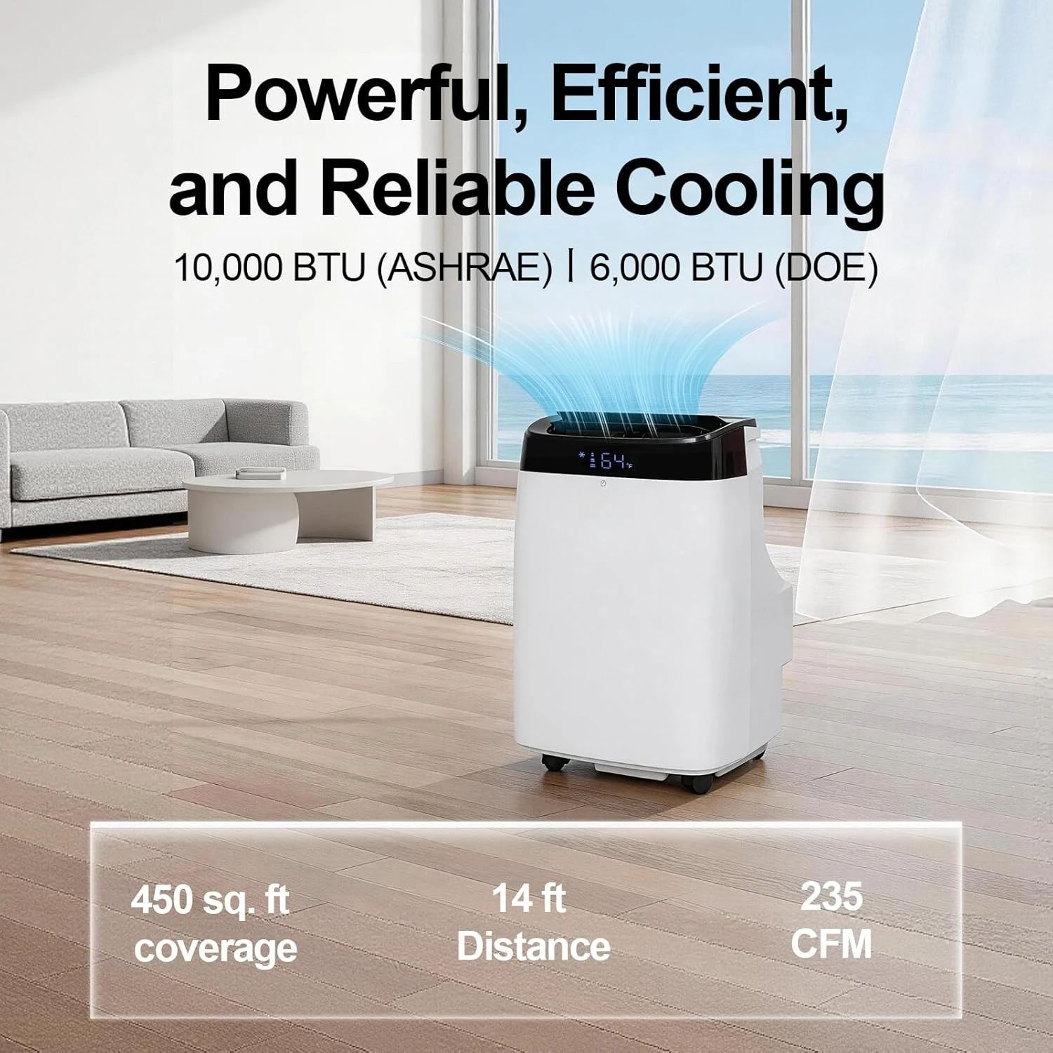 10000 BTU WiFi Portable Air Conditioner, 5-in-1 Smart AC, 45dB Quiet Operation, Cools Rooms up to 450 Sq.Ft, Customized
10000 BTU WiFi Portable Air Conditioner, 5-in-1 Smart AC, 45dB Quiet Operation, Cools Rooms up to 450 Sq.Ft, Customized