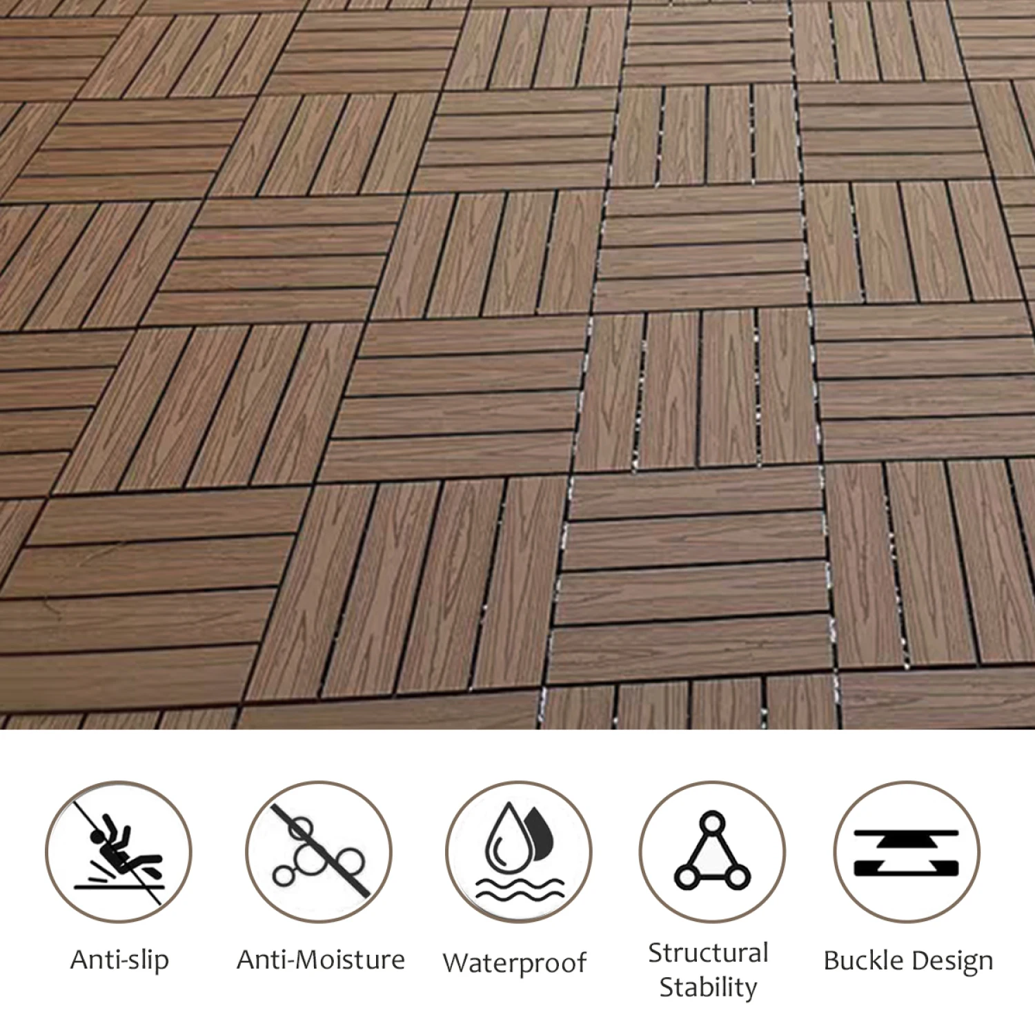 Wood Plastic Composite Deck Tiles Set of 20pcs, Composite Decking Resist Rust, Water, Weather, Easy to DIY & Maintain, Indoor&Ou
Wood Plastic Composite Deck Tiles Set of 20pcs, Composite Decking Resist Rust, Water, Weather, Easy to DIY & Maintain, Indoor&Ou